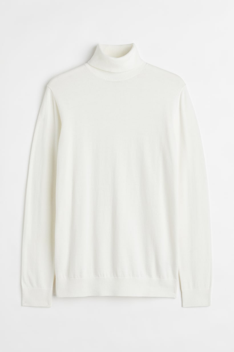 Slim Fit Fine-knit Turtleneck Sweater - White