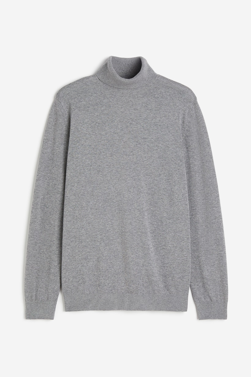 Slim Fit Fine-knit Turtleneck Sweater - Grey