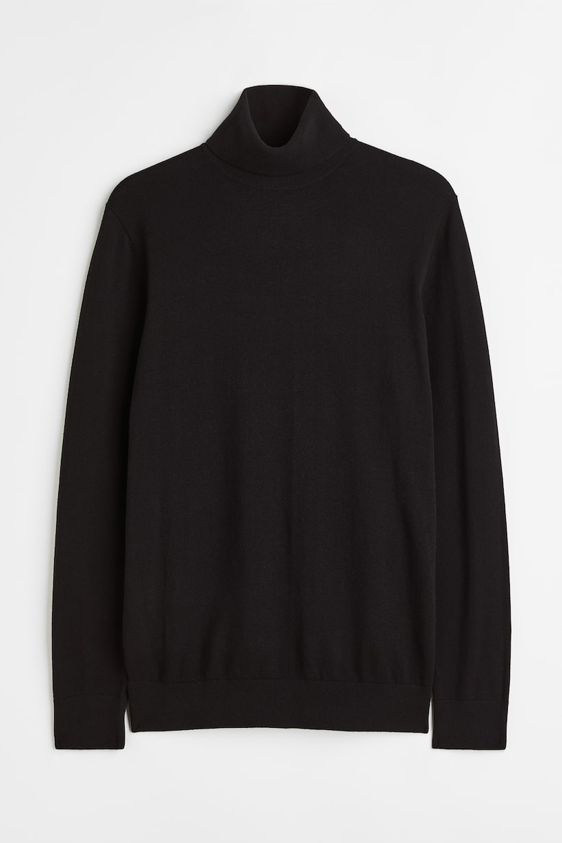 Slim Fit Fine-knit Turtleneck Sweater - Black