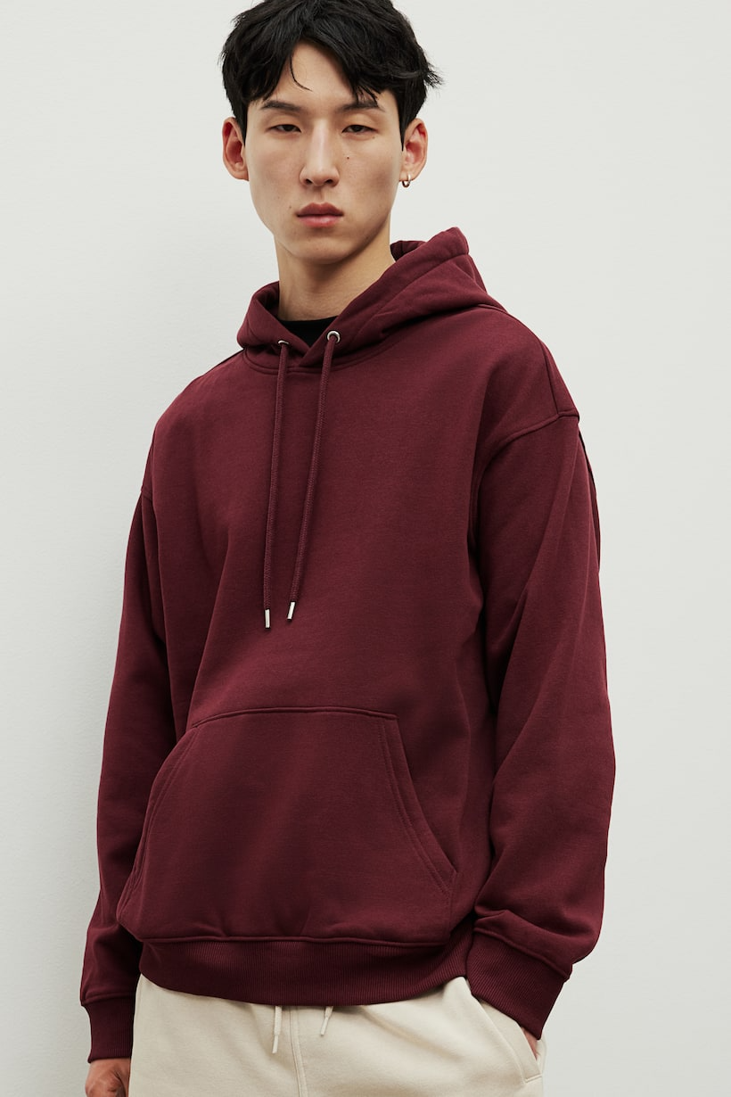 Basic Loose Fit Hoodie - Burgundy