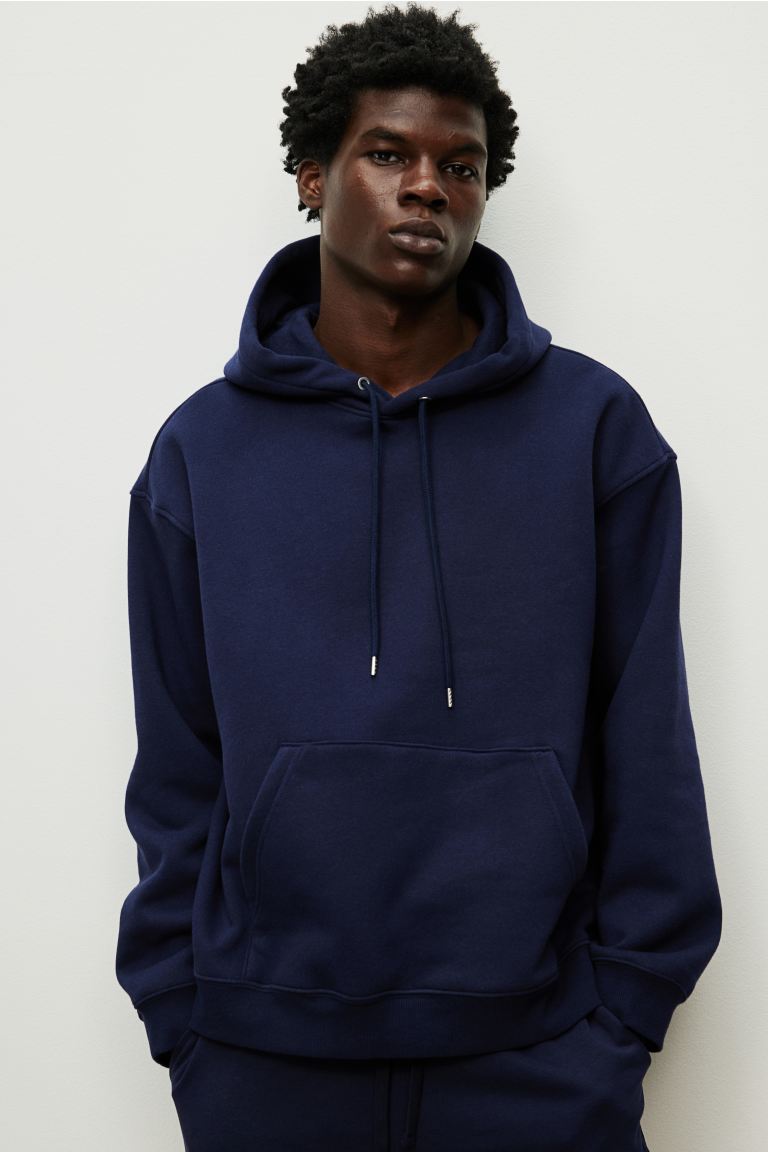 Basic Loose Fit Hoodie - Navy Blue