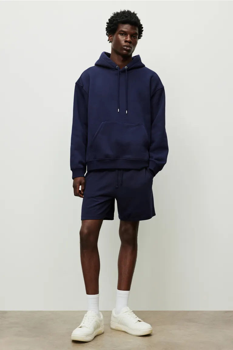 Basic Loose Fit Hoodie - Navy Blue