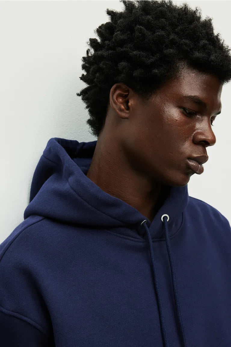 Basic Loose Fit Hoodie - Navy Blue